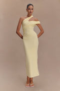 One Shoulder Modal Midi Dress - Pale Lemon