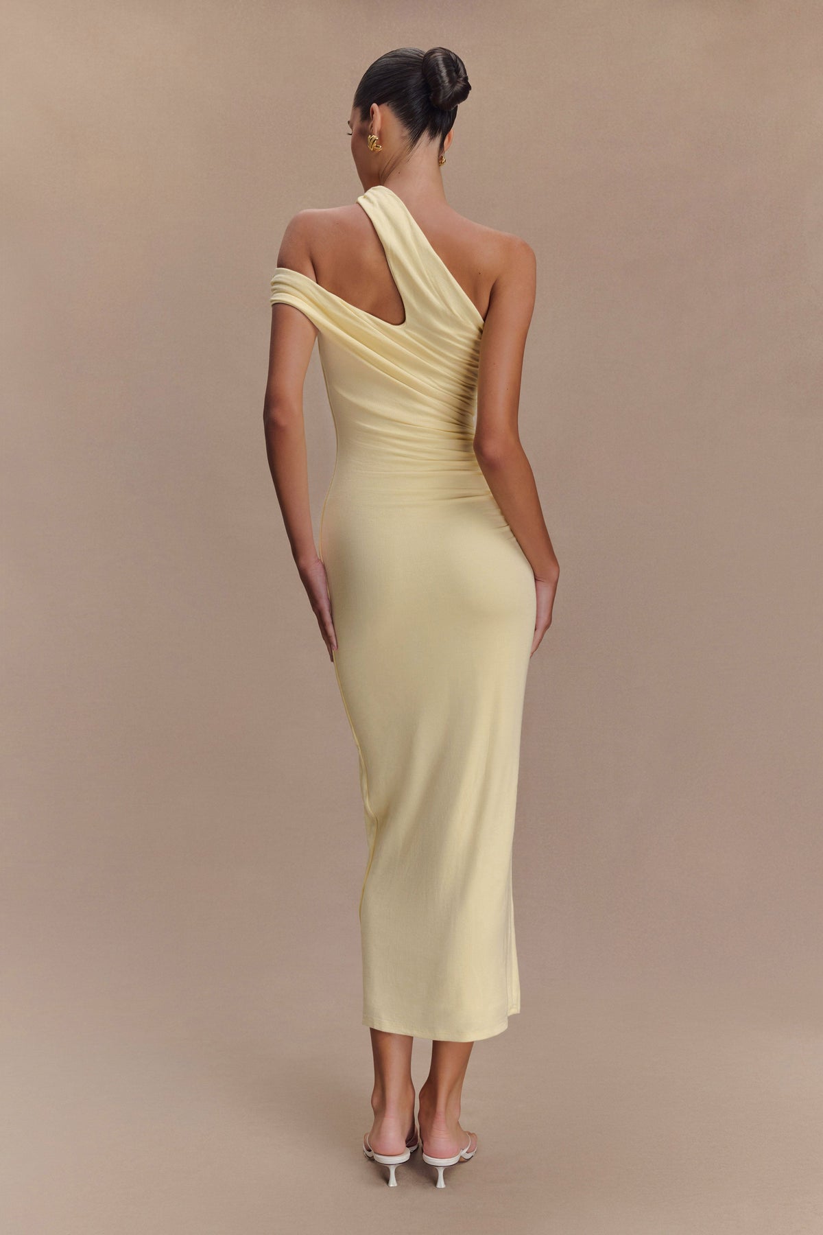 One Shoulder Modal Midi Dress - Pale Lemon