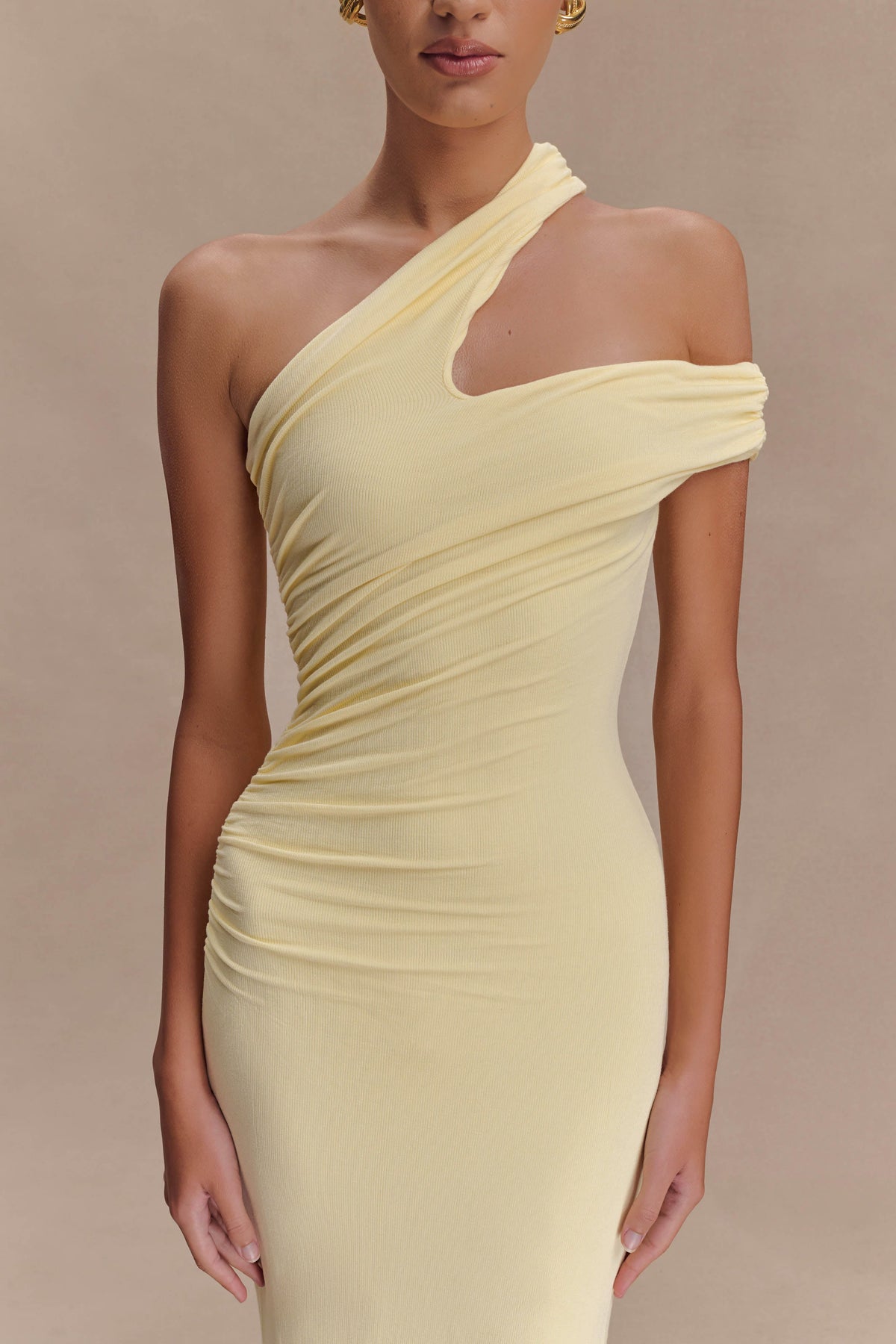 One Shoulder Modal Midi Dress - Pale Lemon