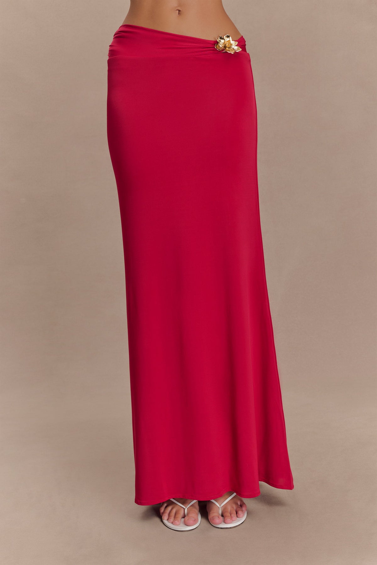 Asymmetrical Maxi Skirt With Floral Hardware - Fuchsia Pink
