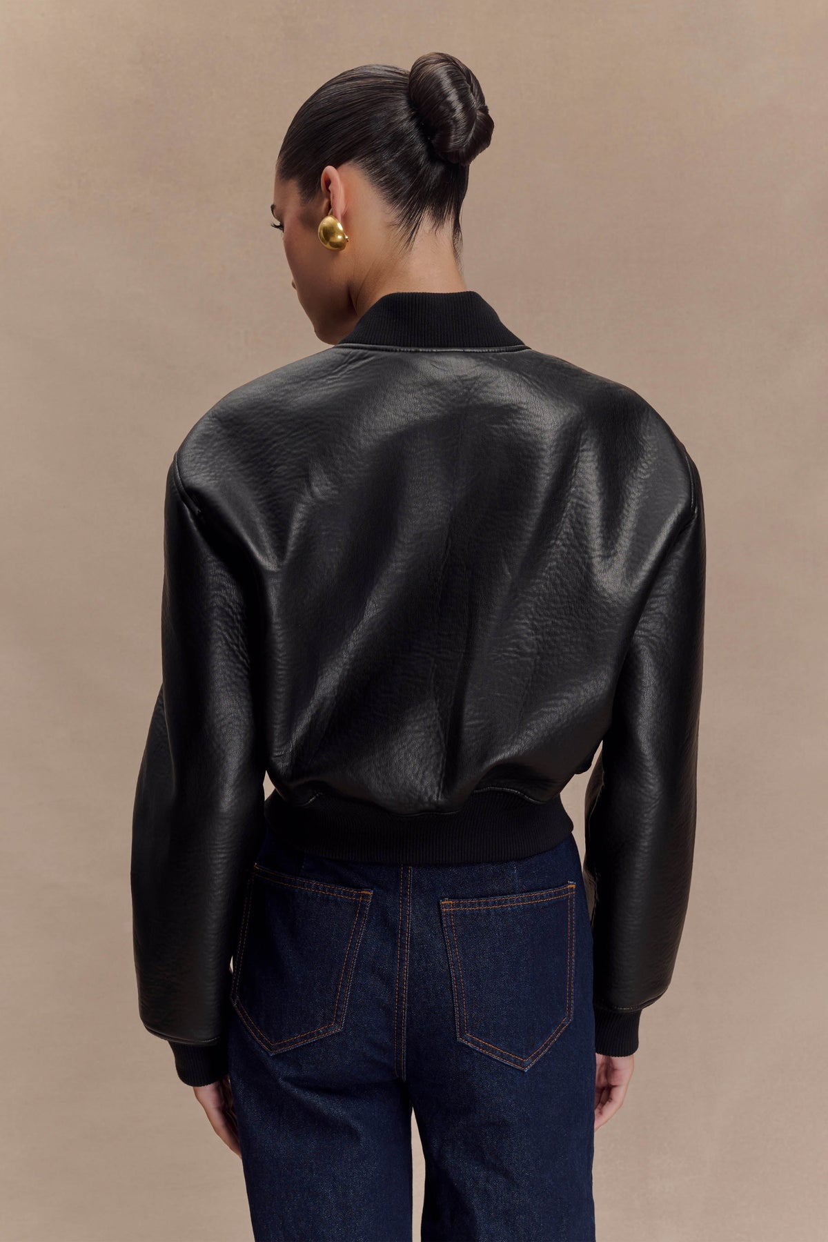 Faux Leather Bomber Jacket - Black