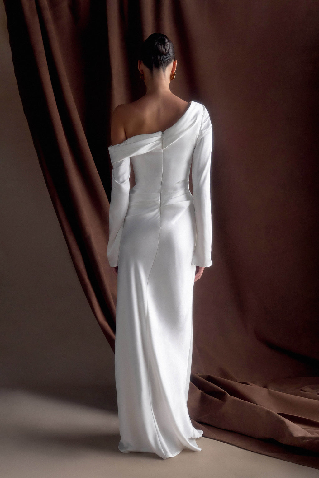Long Sleeve Satin Maxi Dress - White