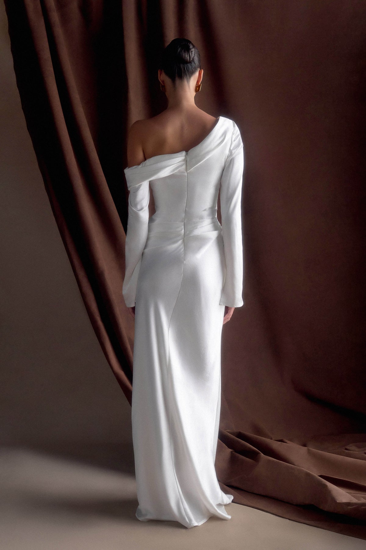 Long Sleeve Satin Maxi Dress - White
