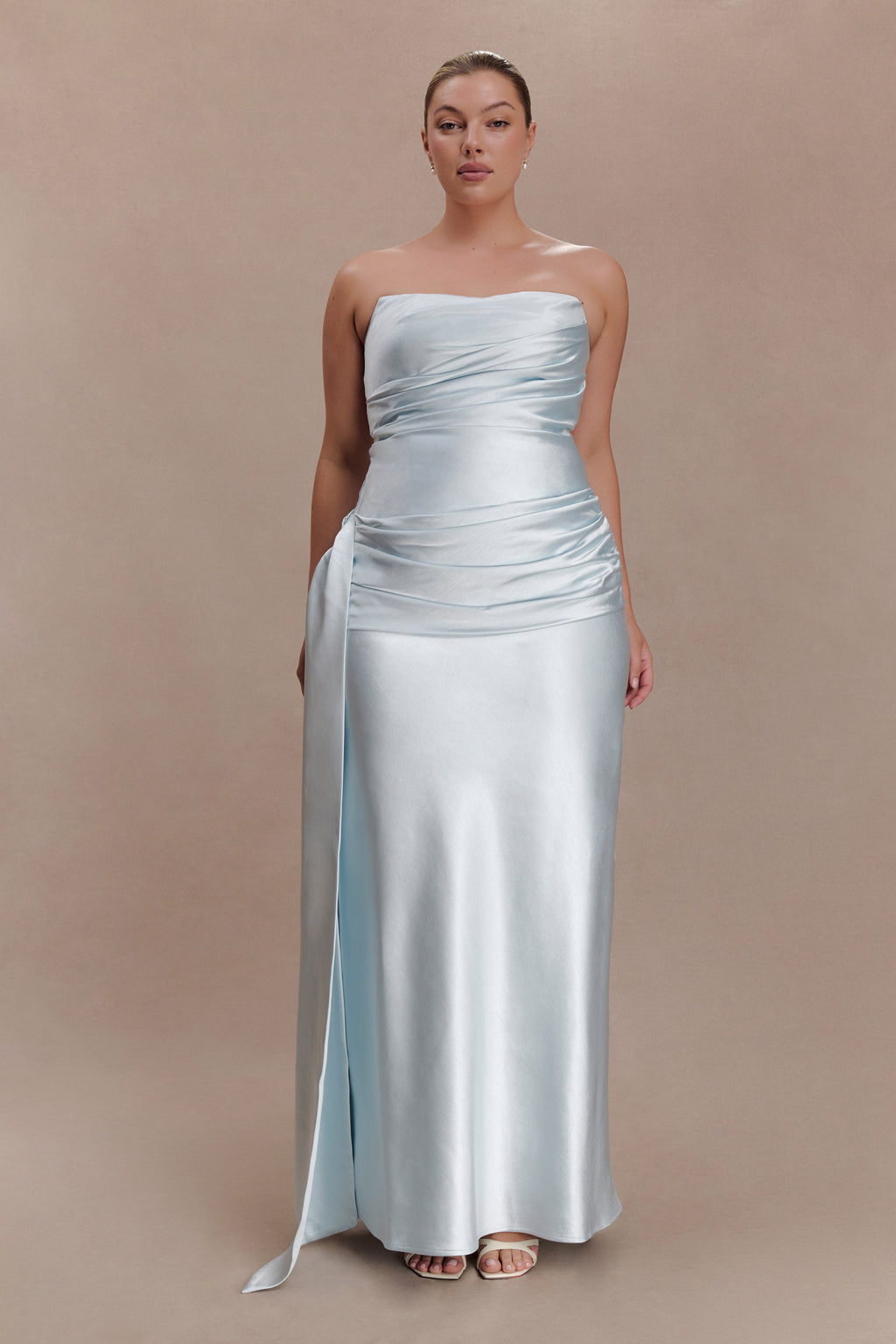 Strapless Maxi Dress With Waist Tie - Ice Blue