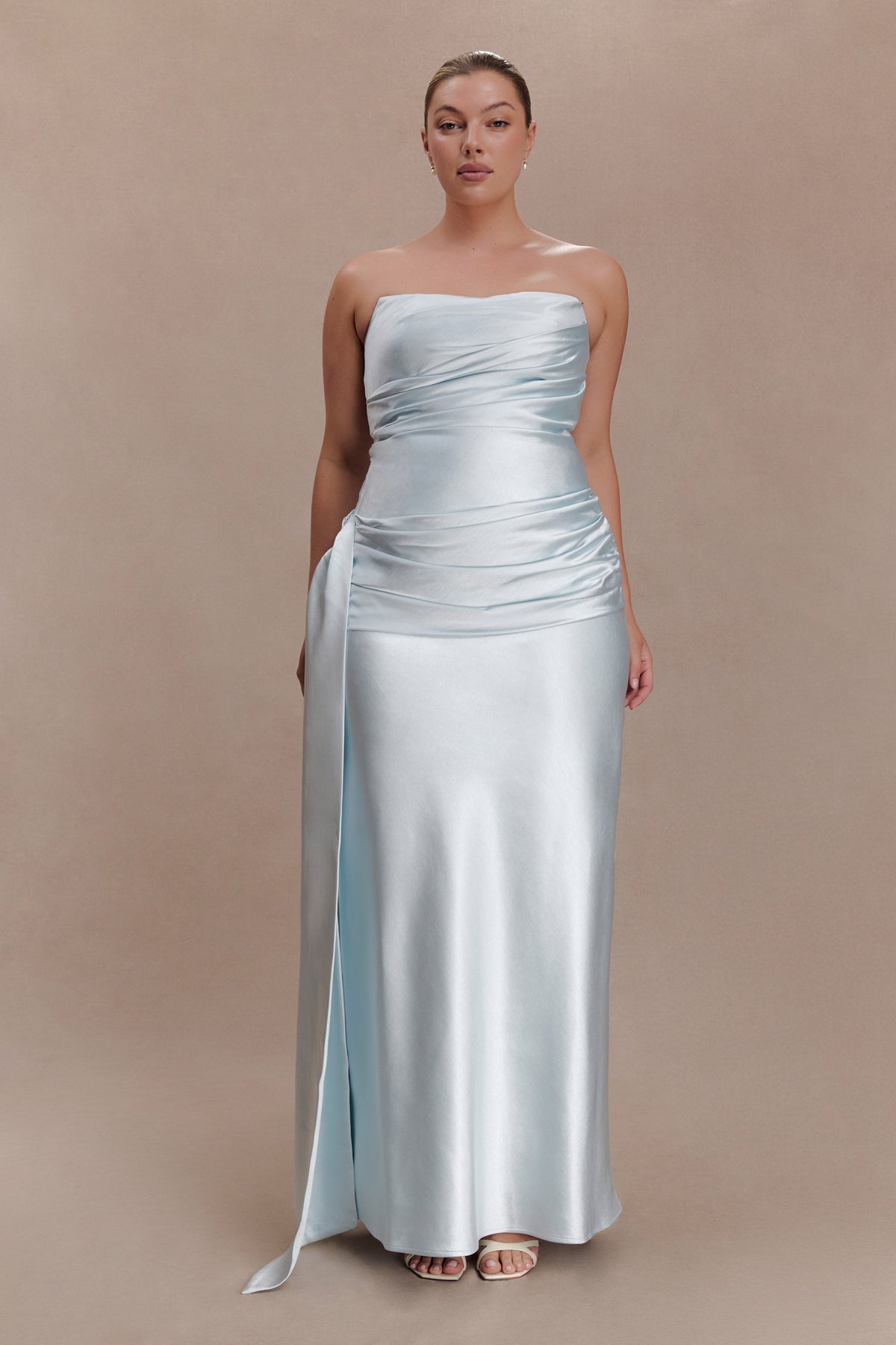 Strapless Maxi Dress With Waist Tie - Ice Blue