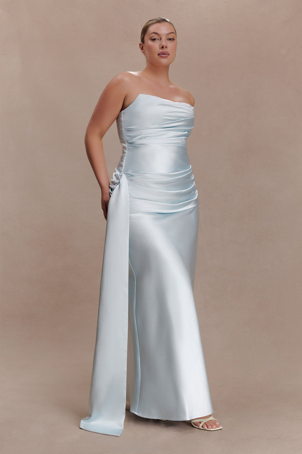 Strapless Maxi Dress With Waist Tie - Ice Blue
