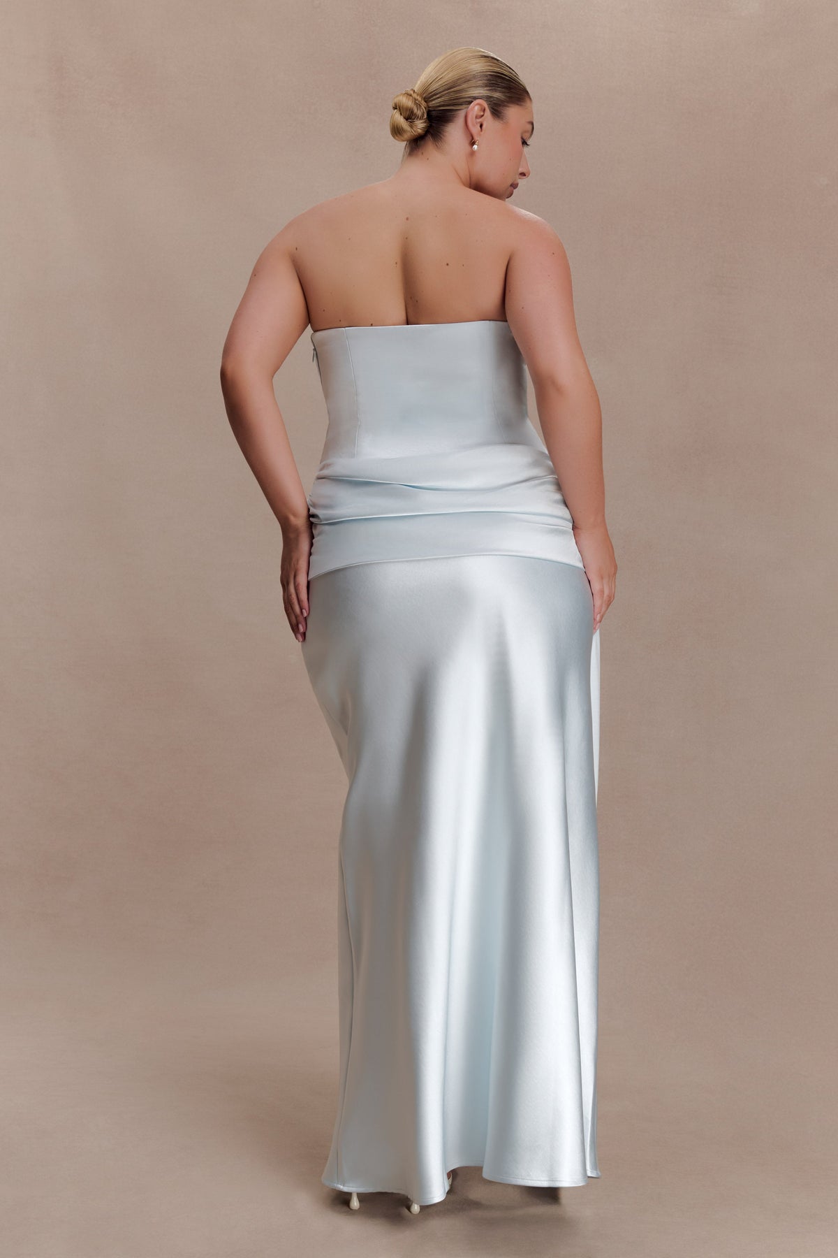 Strapless Maxi Dress With Waist Tie - Ice Blue