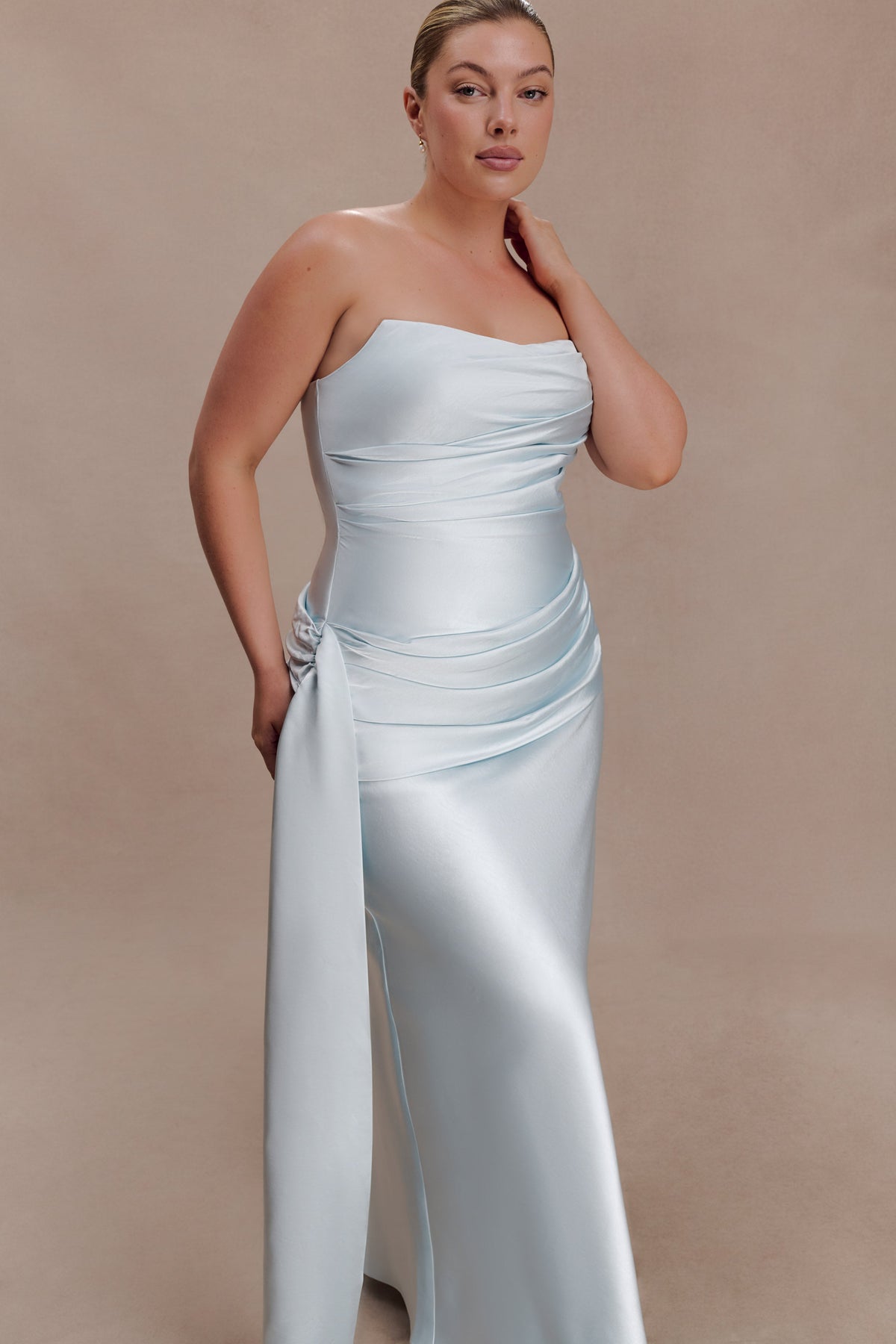 Strapless Maxi Dress With Waist Tie - Ice Blue