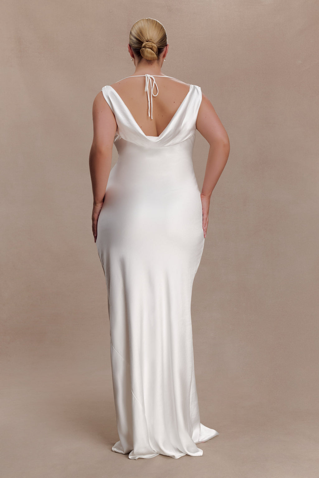 Cowl Neck Lace And Satin Maxi Dress - Ivory