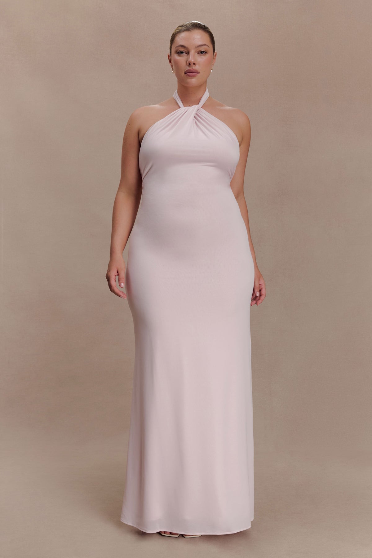 Slinky Halter Maxi Dress - Pale Pink