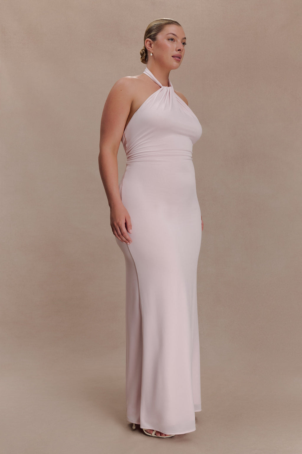 Slinky Halter Maxi Dress - Pale Pink