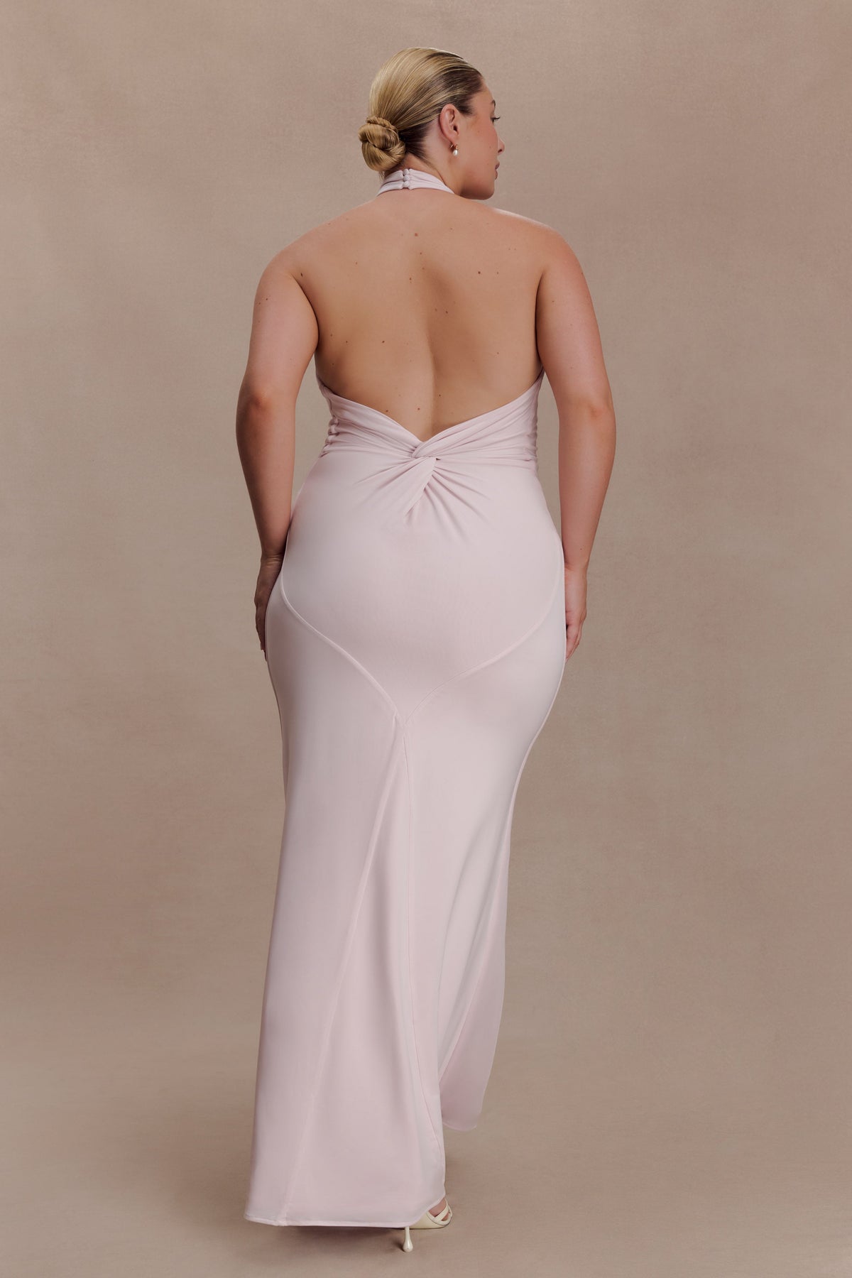 Slinky Halter Maxi Dress - Pale Pink
