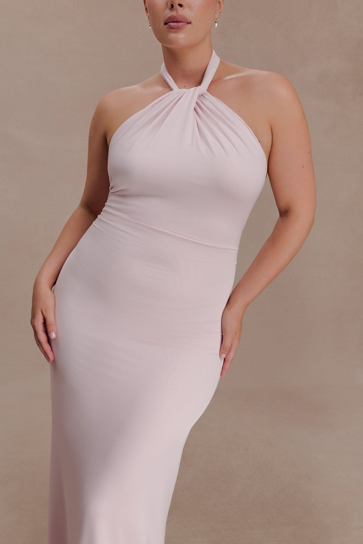 Slinky Halter Maxi Dress - Pale Pink