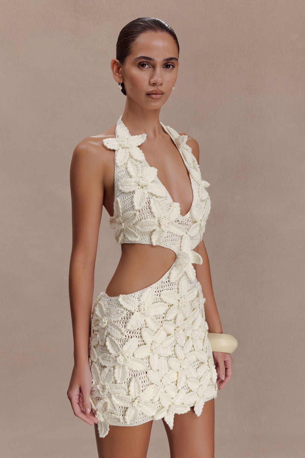 Floral Crochet Mini Dress - White