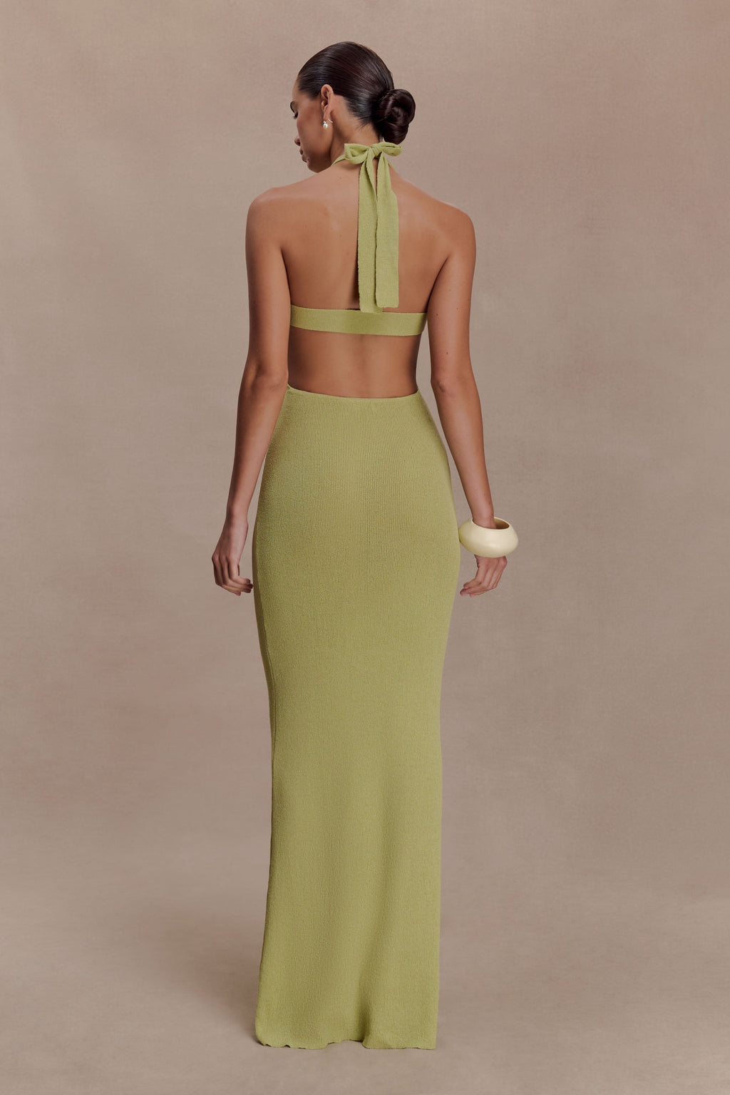 Halter Knit Maxi Dress - Light Olive
