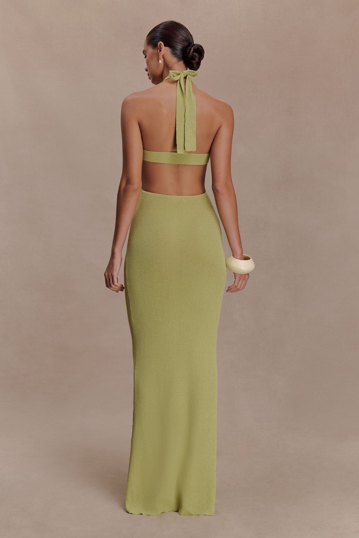 Halter Knit Maxi Dress - Light Olive