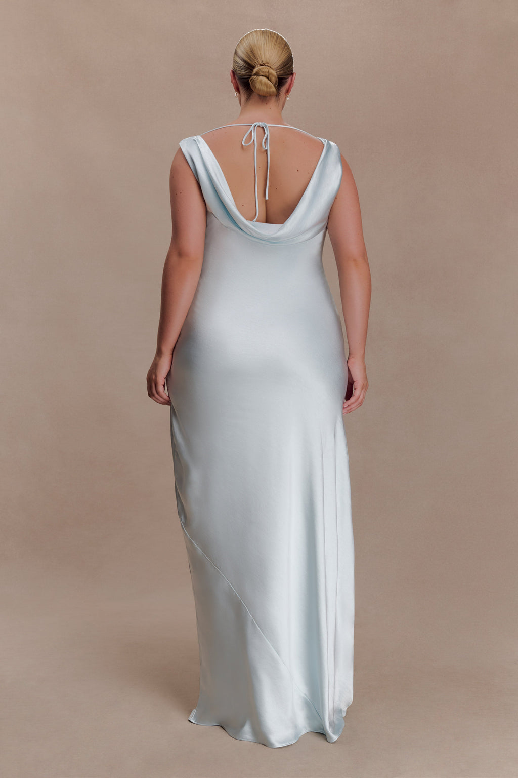 Cowl Neck Lace And Satin Maxi Dress - Ice Blue