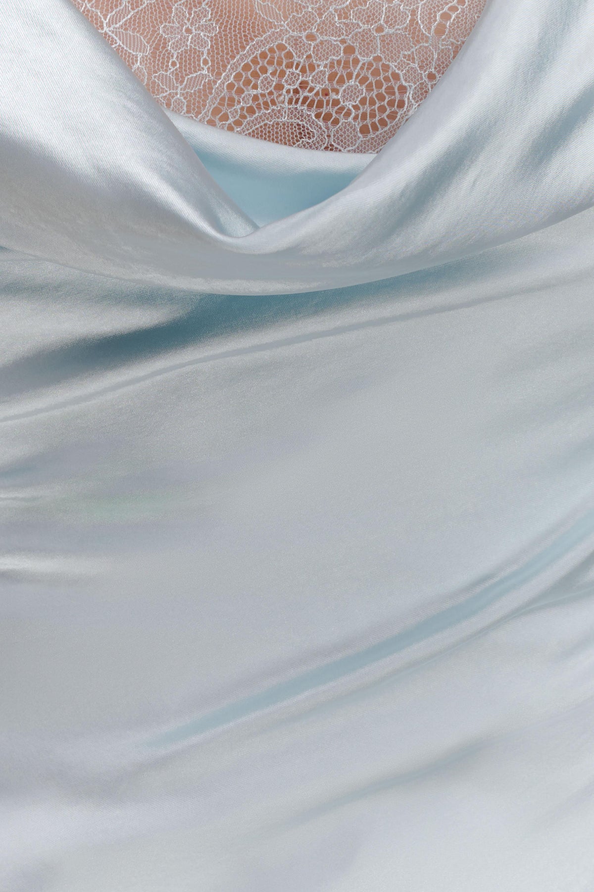 Cowl Neck Lace And Satin Maxi Dress - Ice Blue
