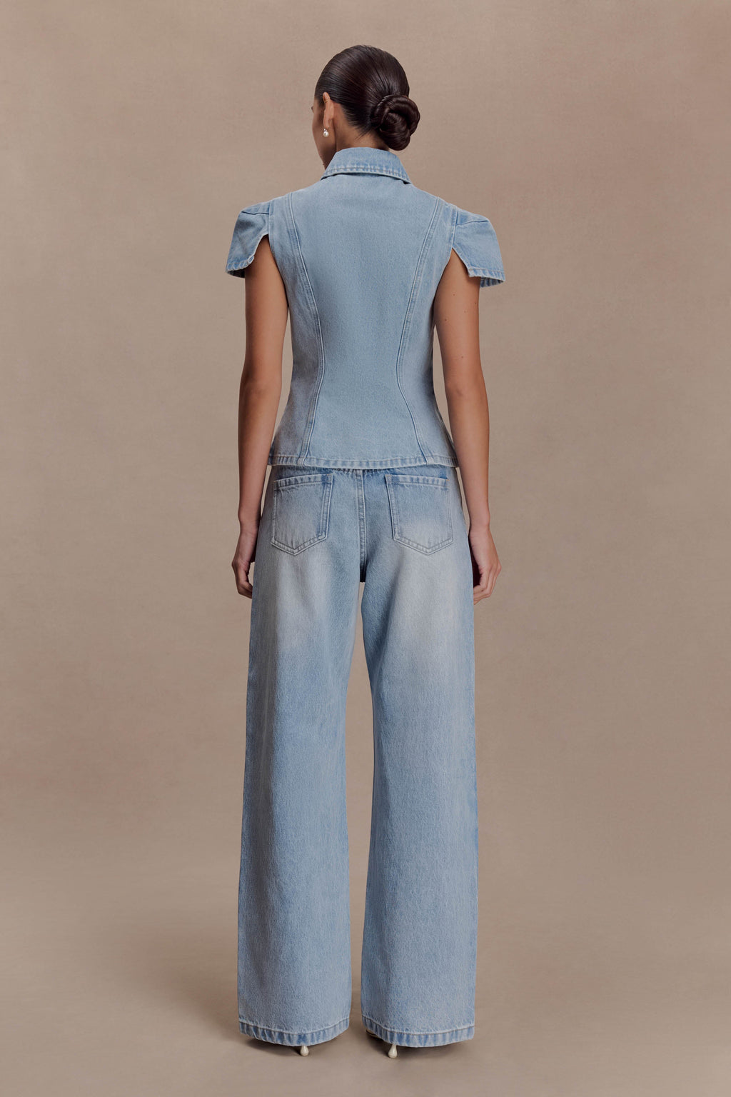 Mid Rise Straight Leg Tie Jeans - Washed Light Blue