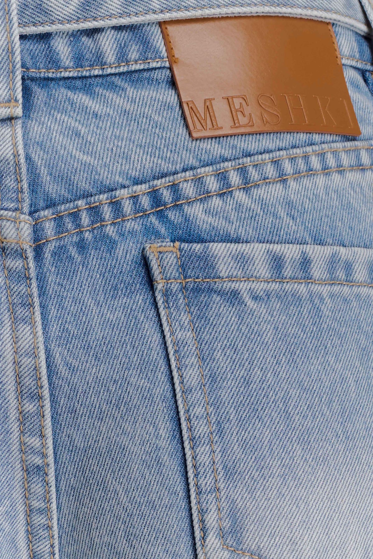 Mid Rise Straight Leg Tie Jeans - Washed Light Blue