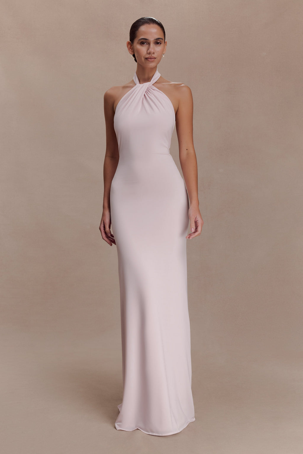 Slinky Halter Maxi Dress - Pale Pink