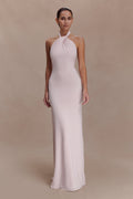 Slinky Halter Maxi Dress - Pale Pink