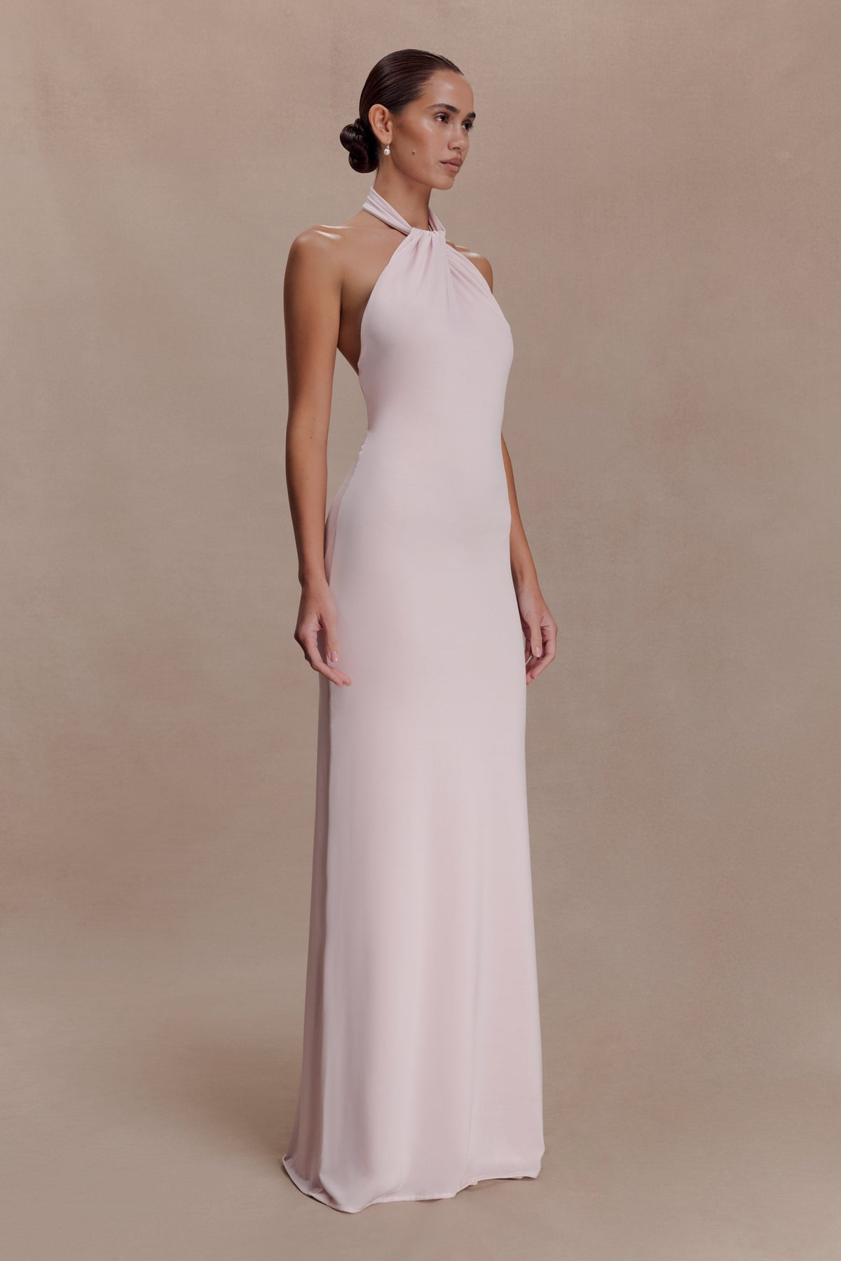 Slinky Halter Maxi Dress - Pale Pink