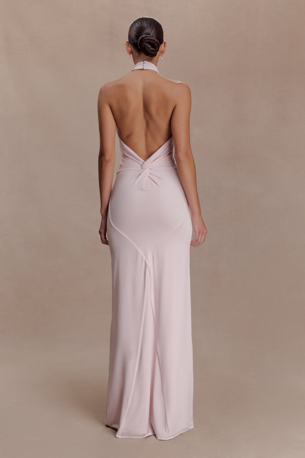 Slinky Halter Maxi Dress - Pale Pink