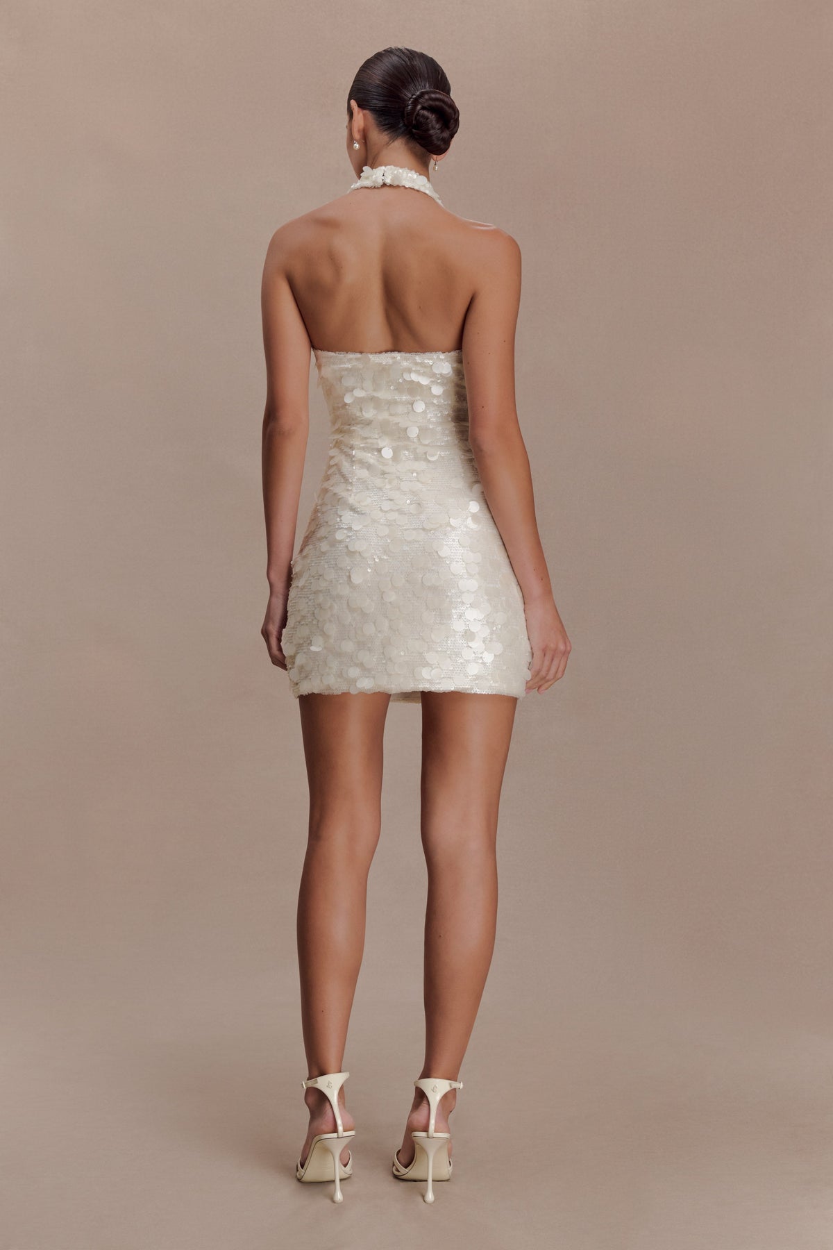 Sequin Halter Mini Dress - Ivory