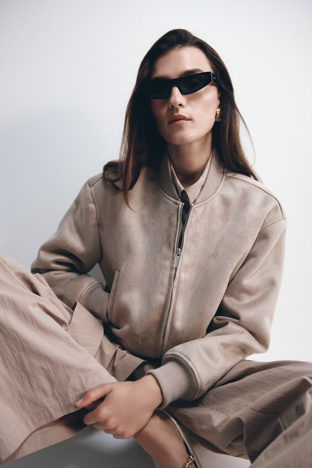 Suede Bomber Jacket - Sand