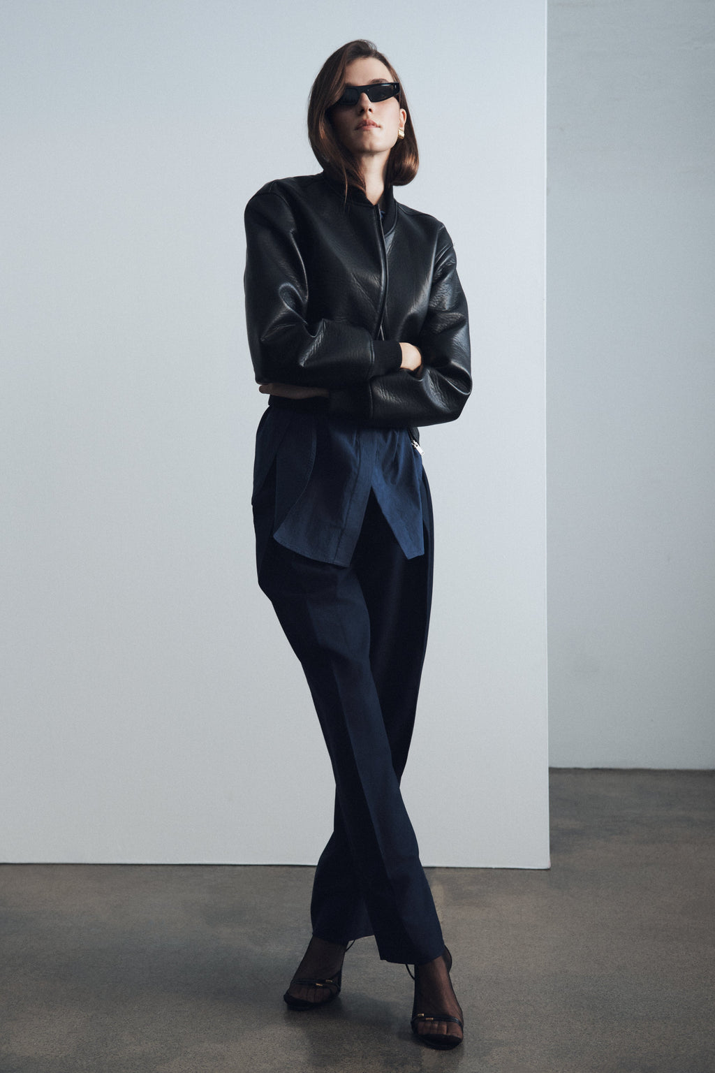 Faux Leather Bomber Jacket - Black
