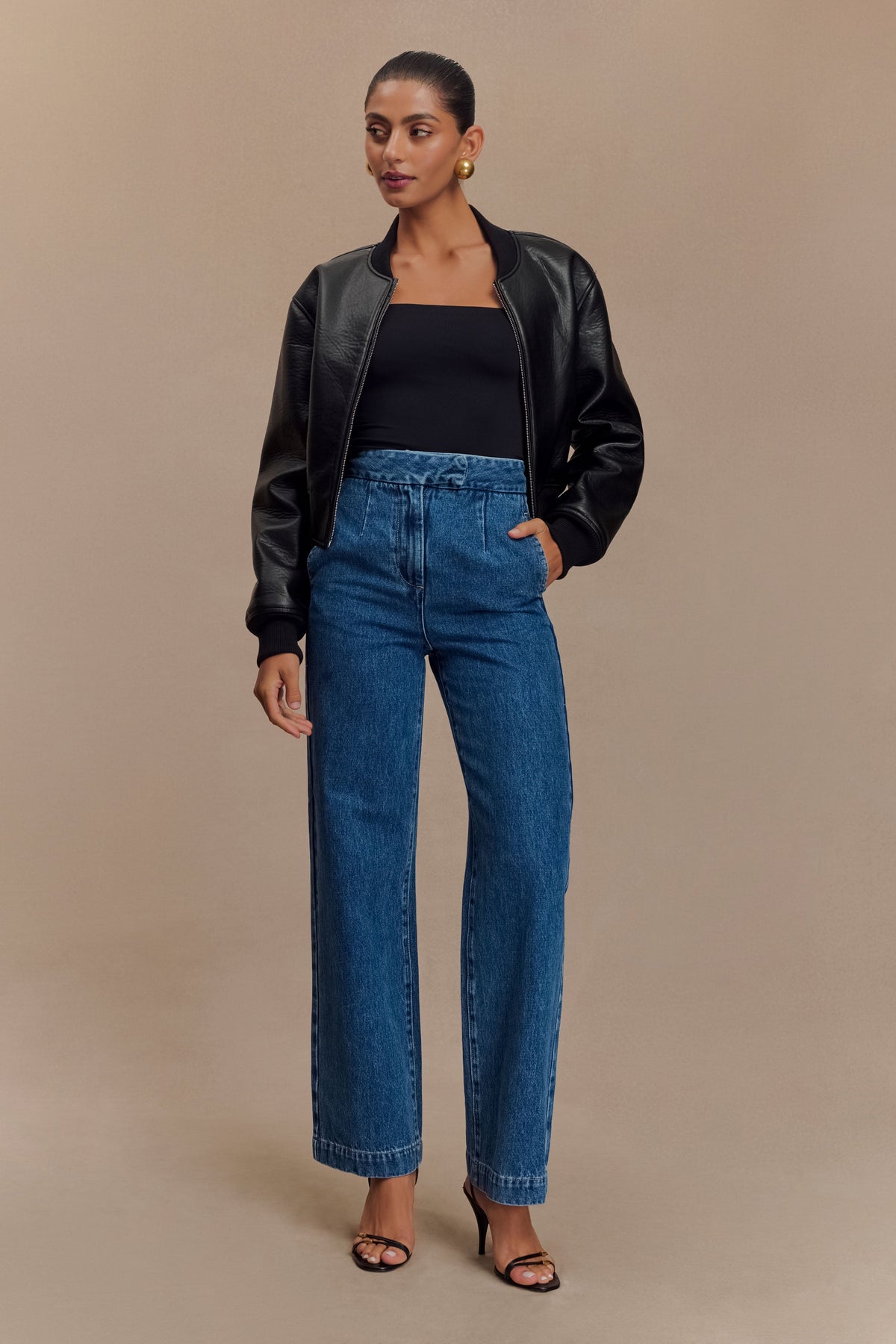 Faux Leather Bomber Jacket - Black