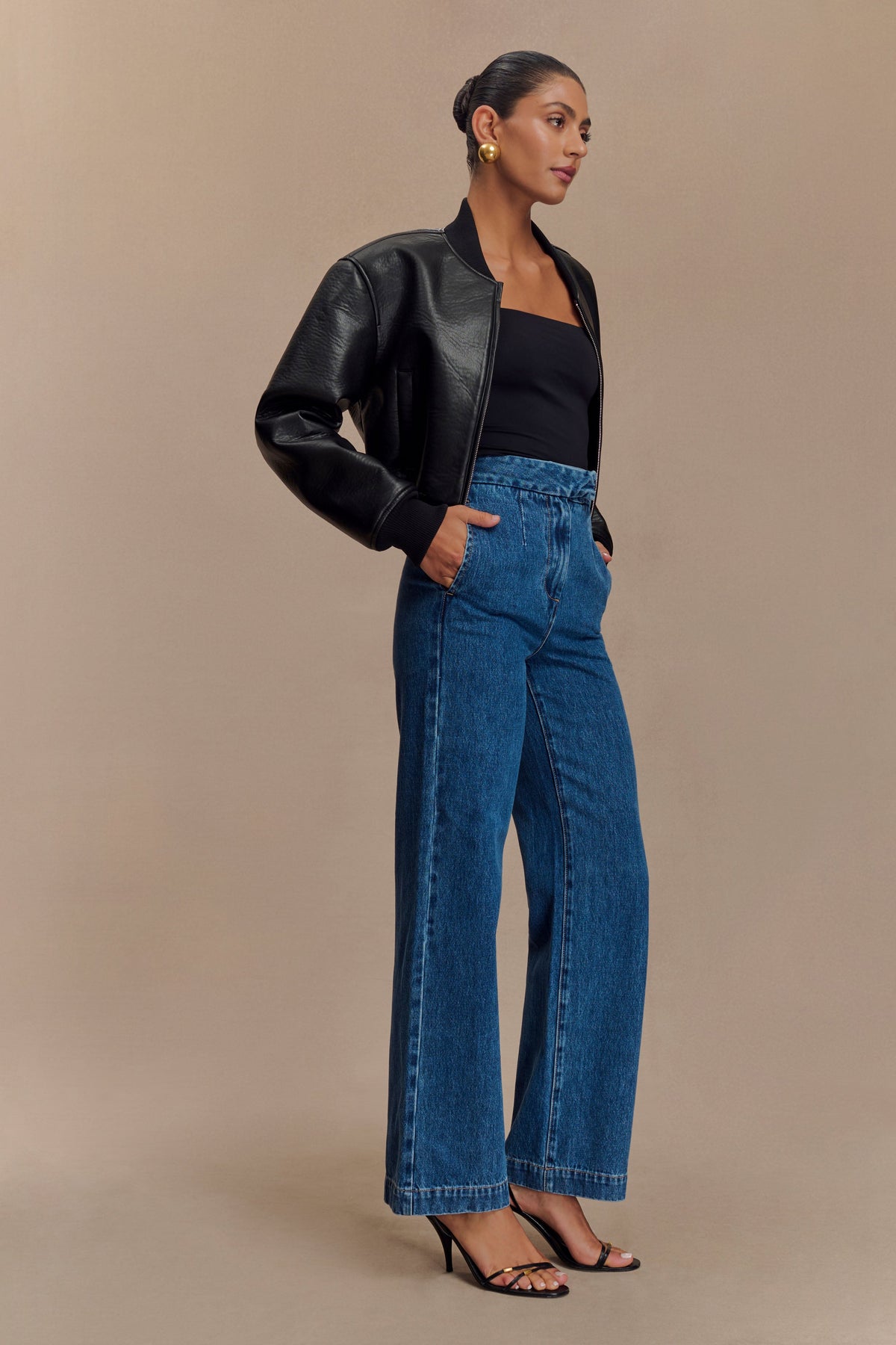 Faux Leather Bomber Jacket - Black