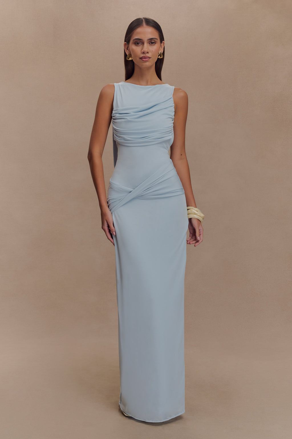 Slinky Drape Maxi Dress - Pale Blue