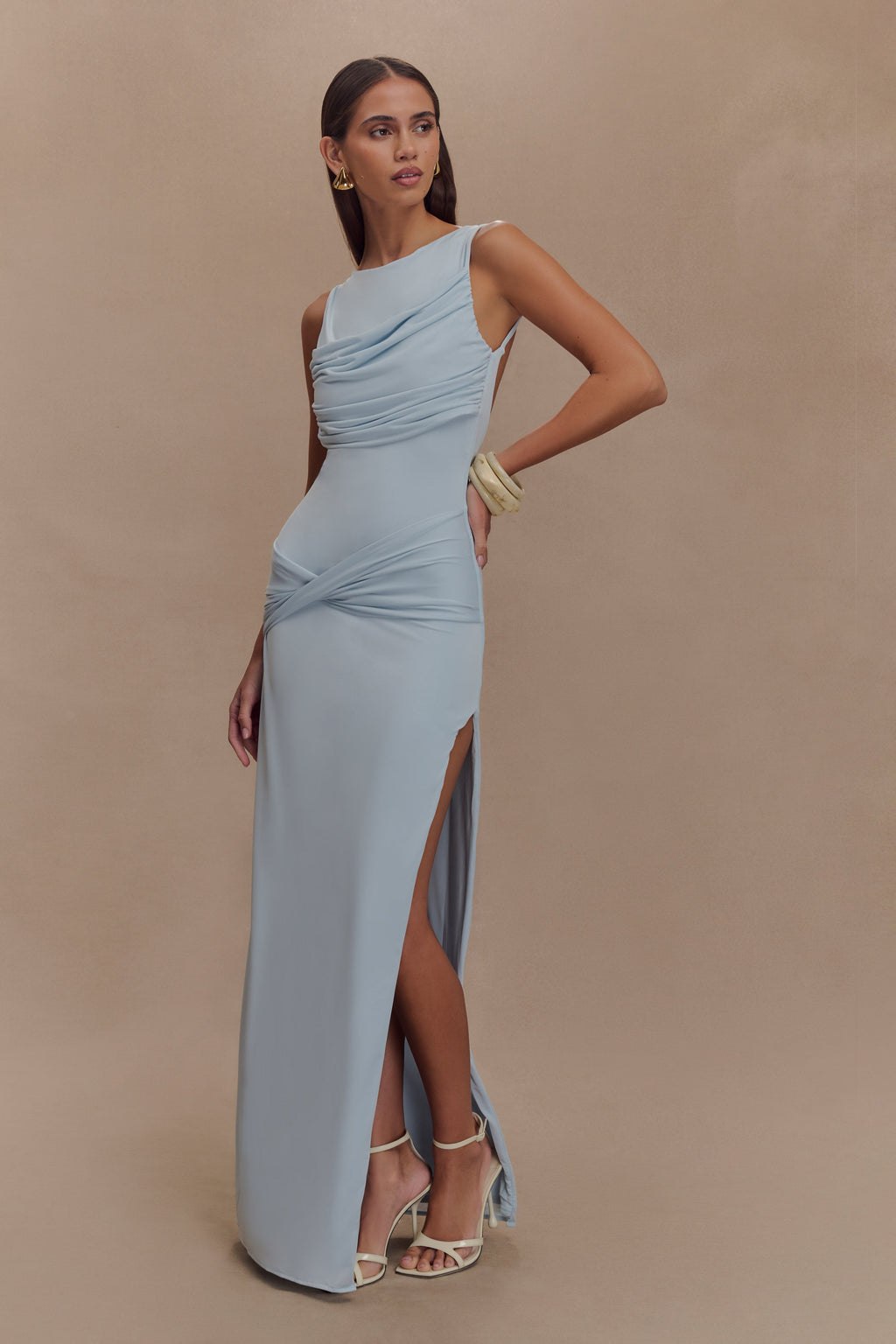 Slinky Drape Maxi Dress - Pale Blue