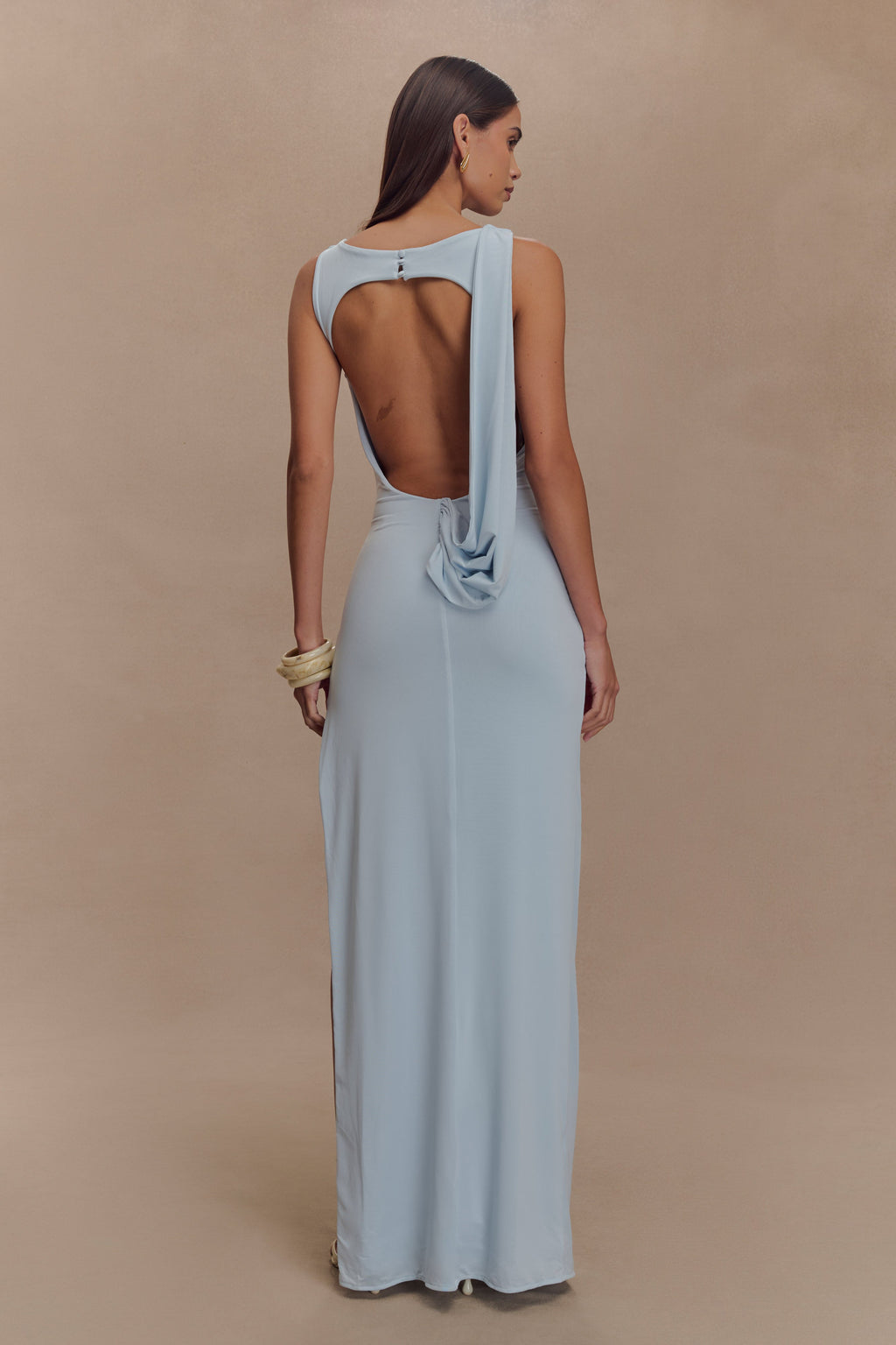 Slinky Drape Maxi Dress - Pale Blue