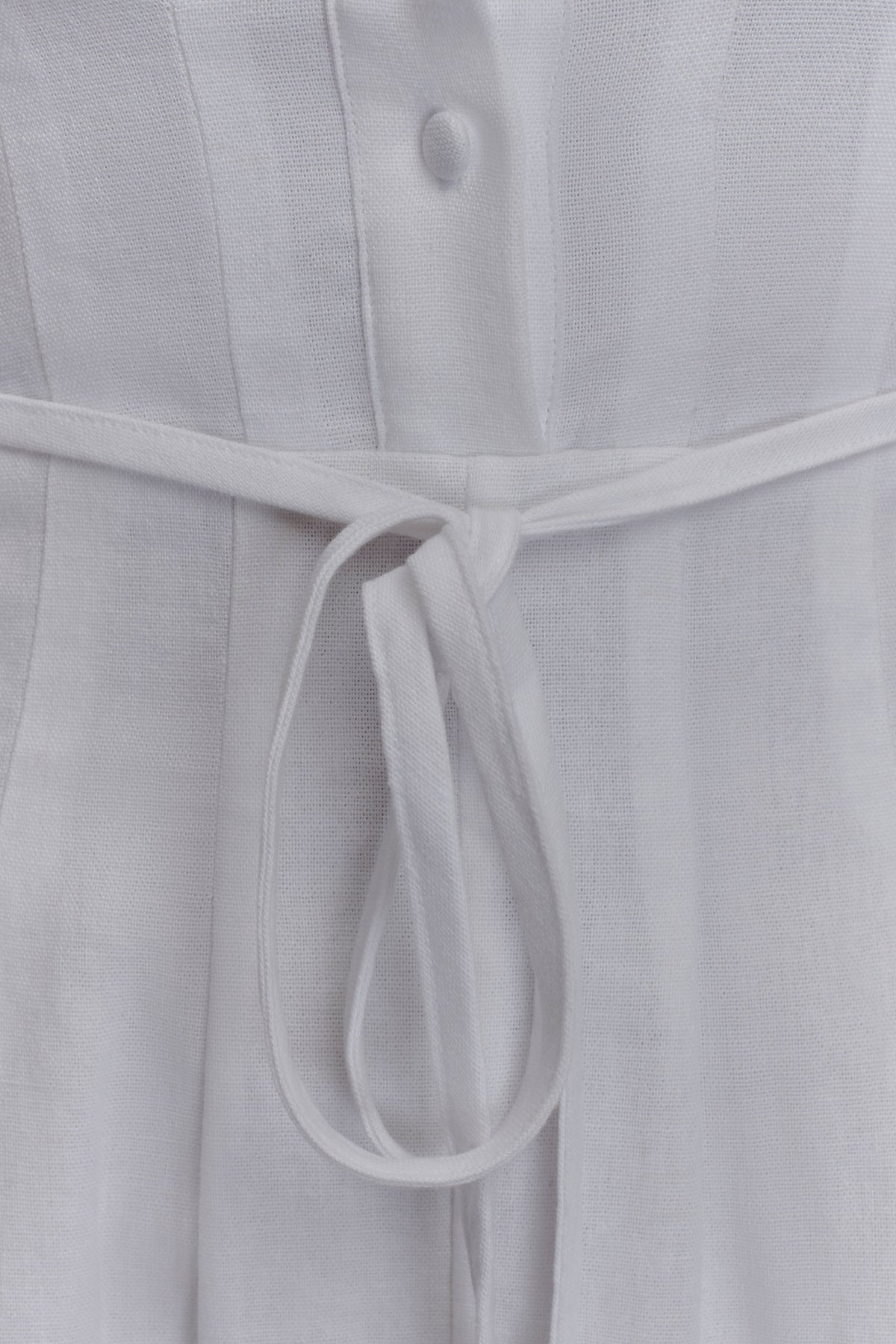 Buttoned Linen Midi Dress - White