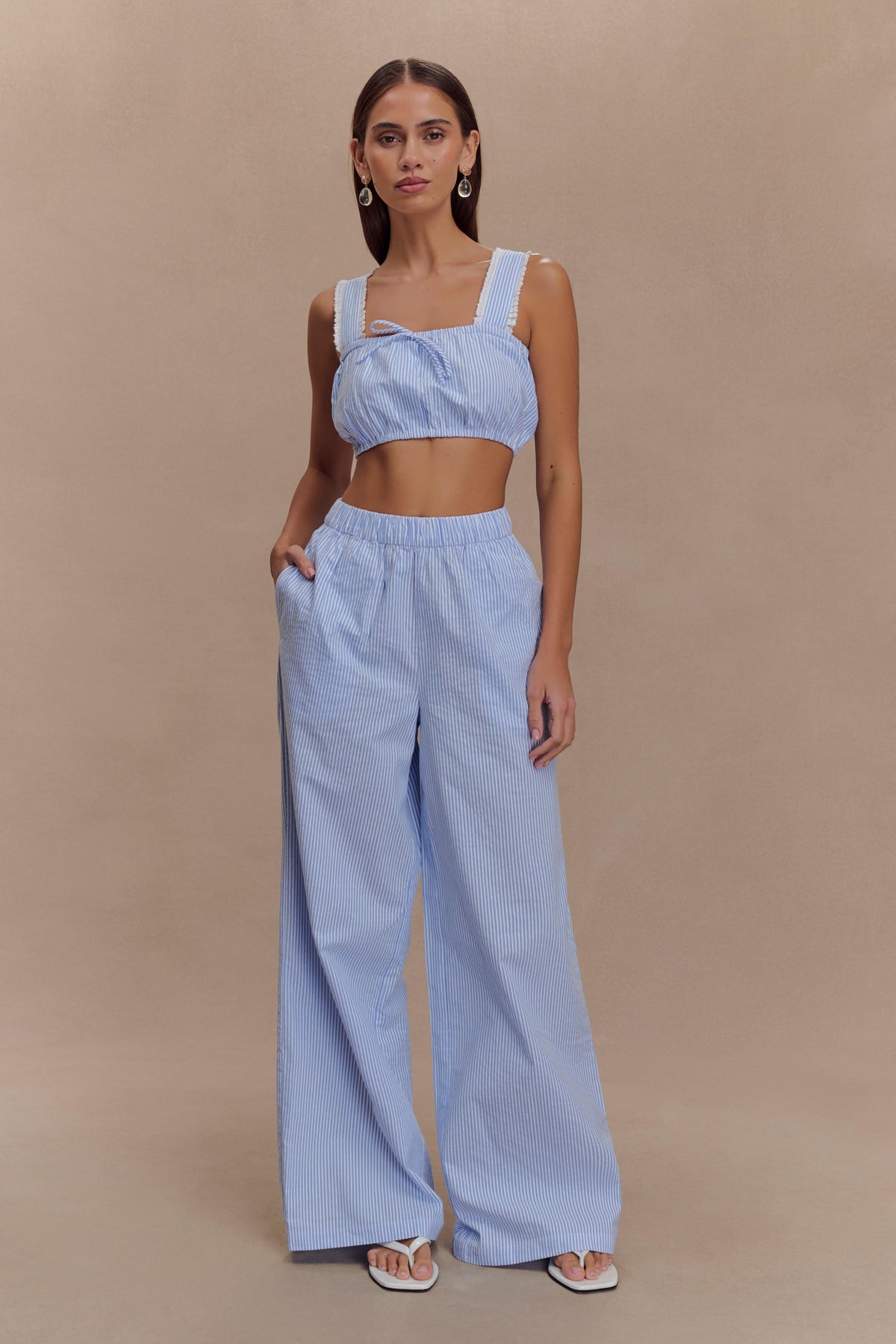 Wide Leg Pants - Blue Pinstripe