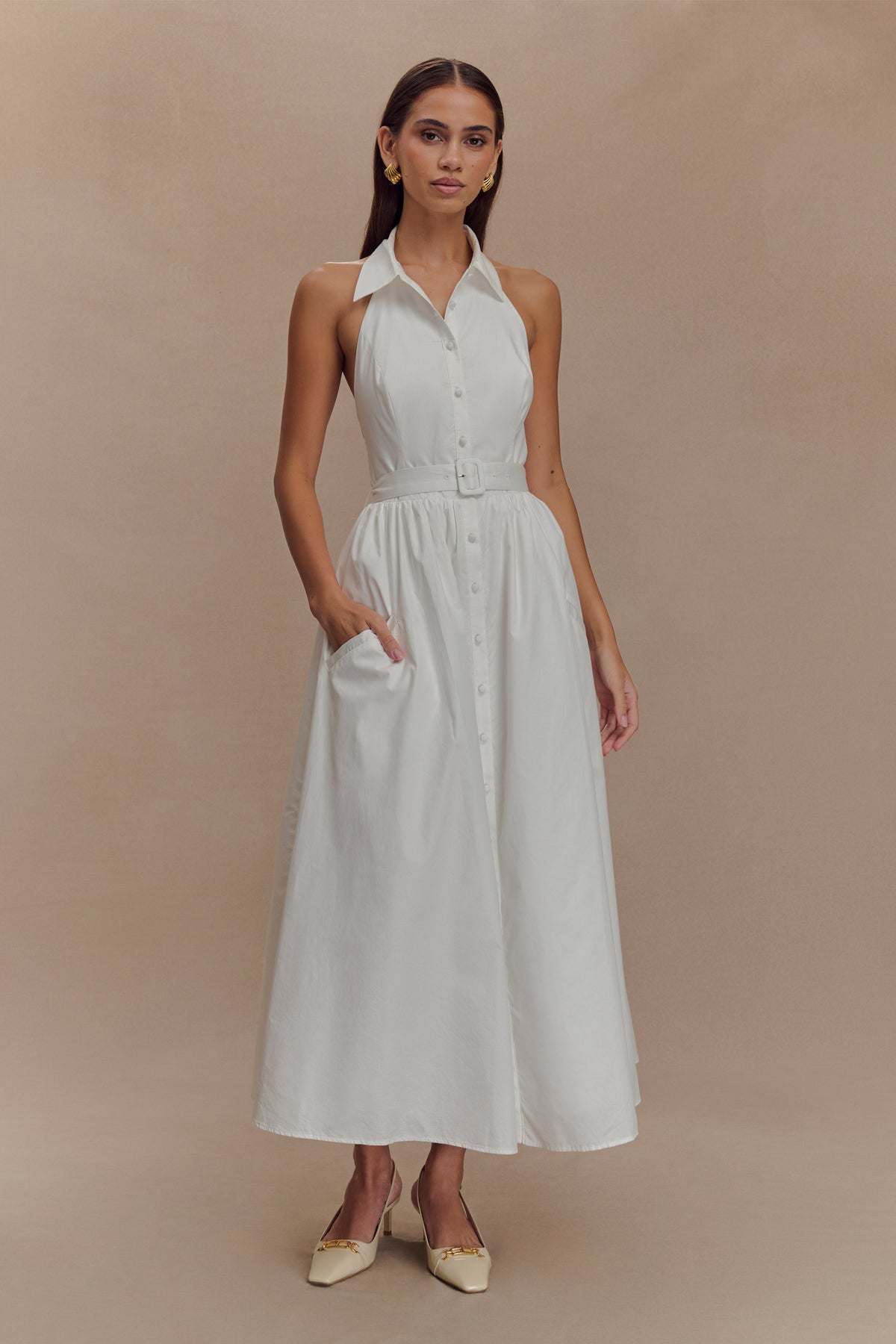 Collared Midi Dress - White
