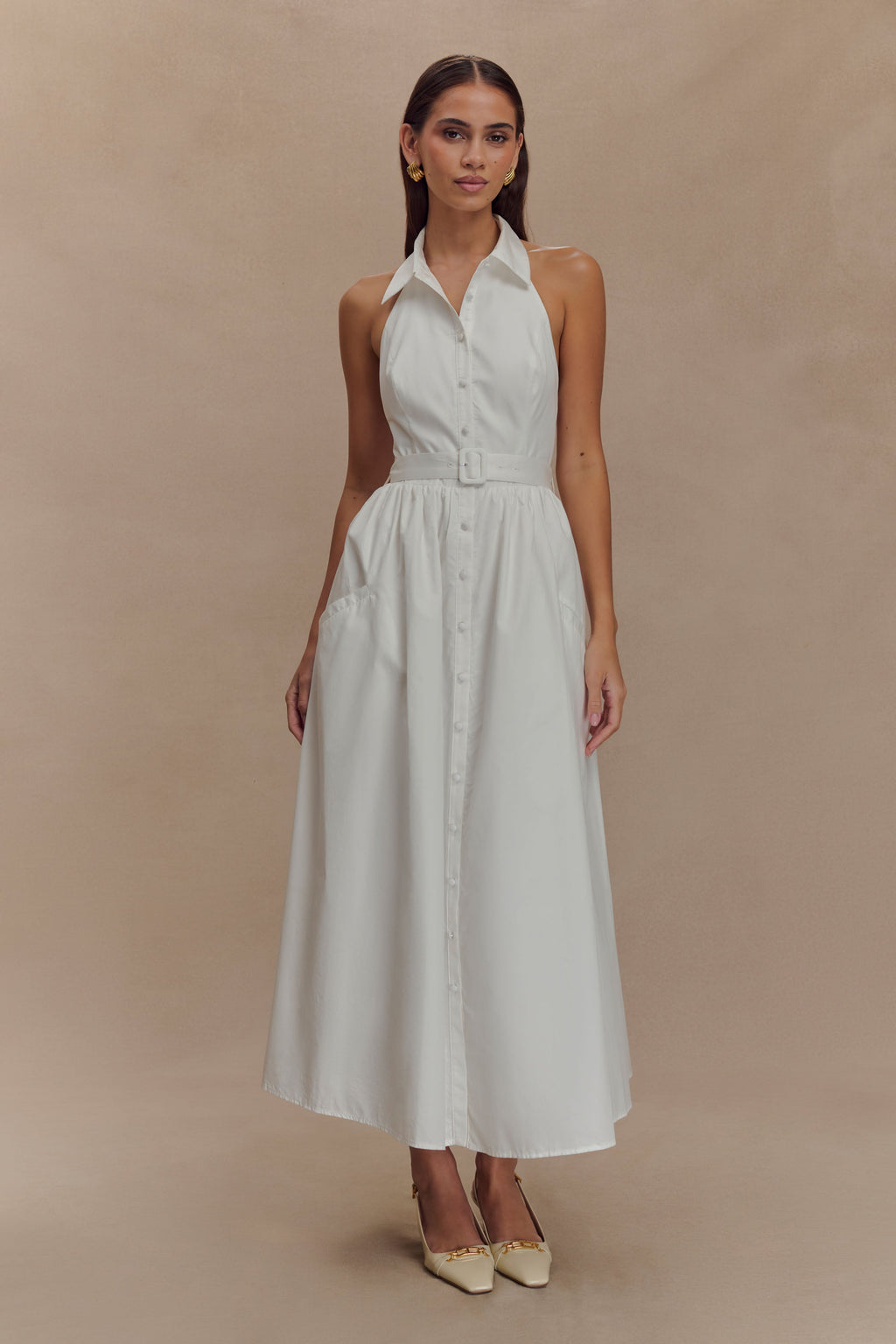 Collared Midi Dress - White