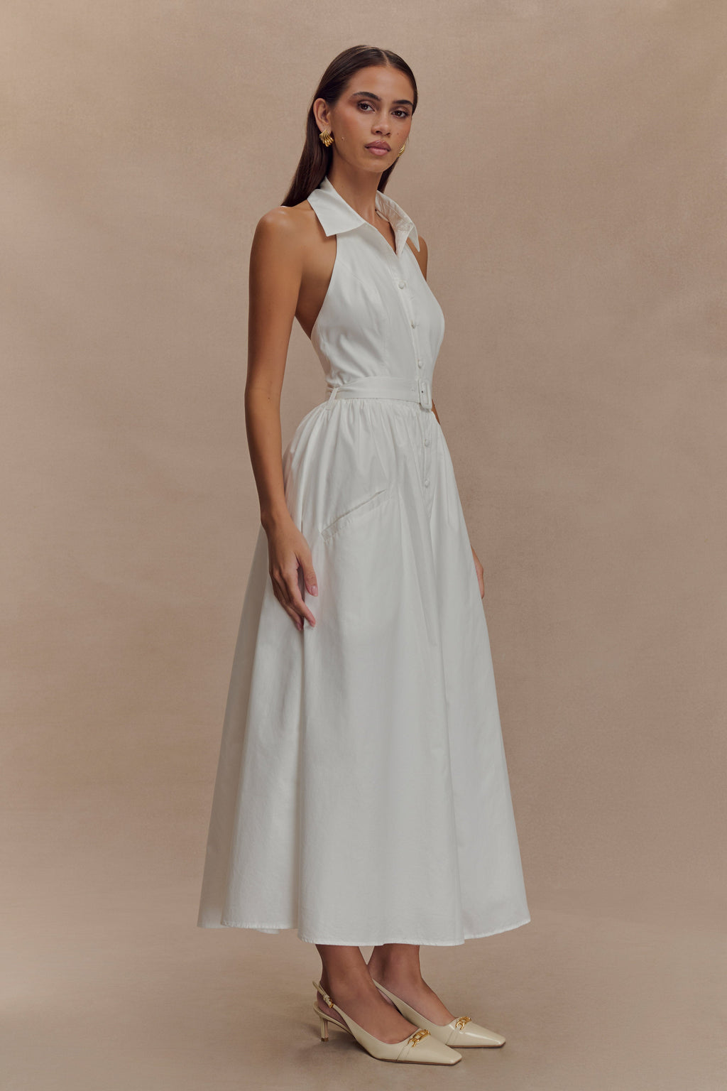 Collared Midi Dress - White