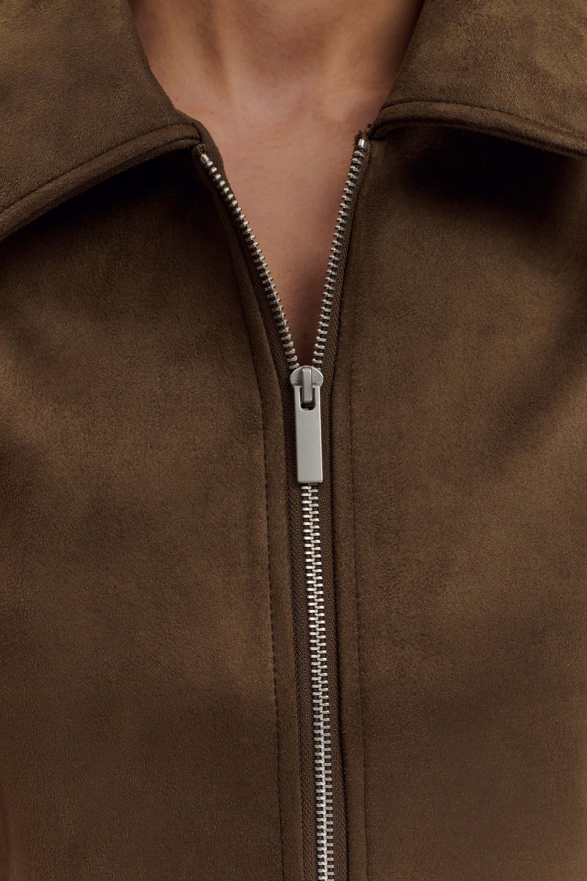 Faux Suede Collared Jacket - Chocolate