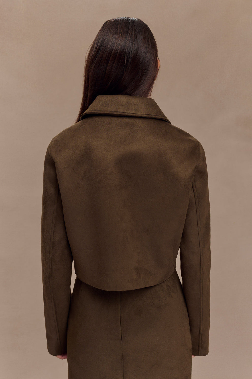 Faux Suede Collared Jacket - Chocolate