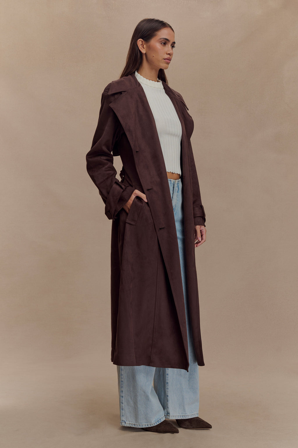 Marc Faux Suede Coat - Cocoa Chocolate