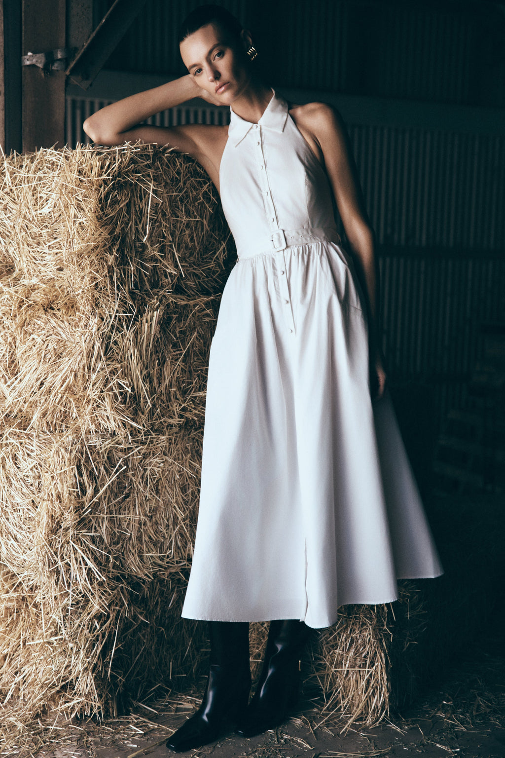 Collared Midi Dress - White