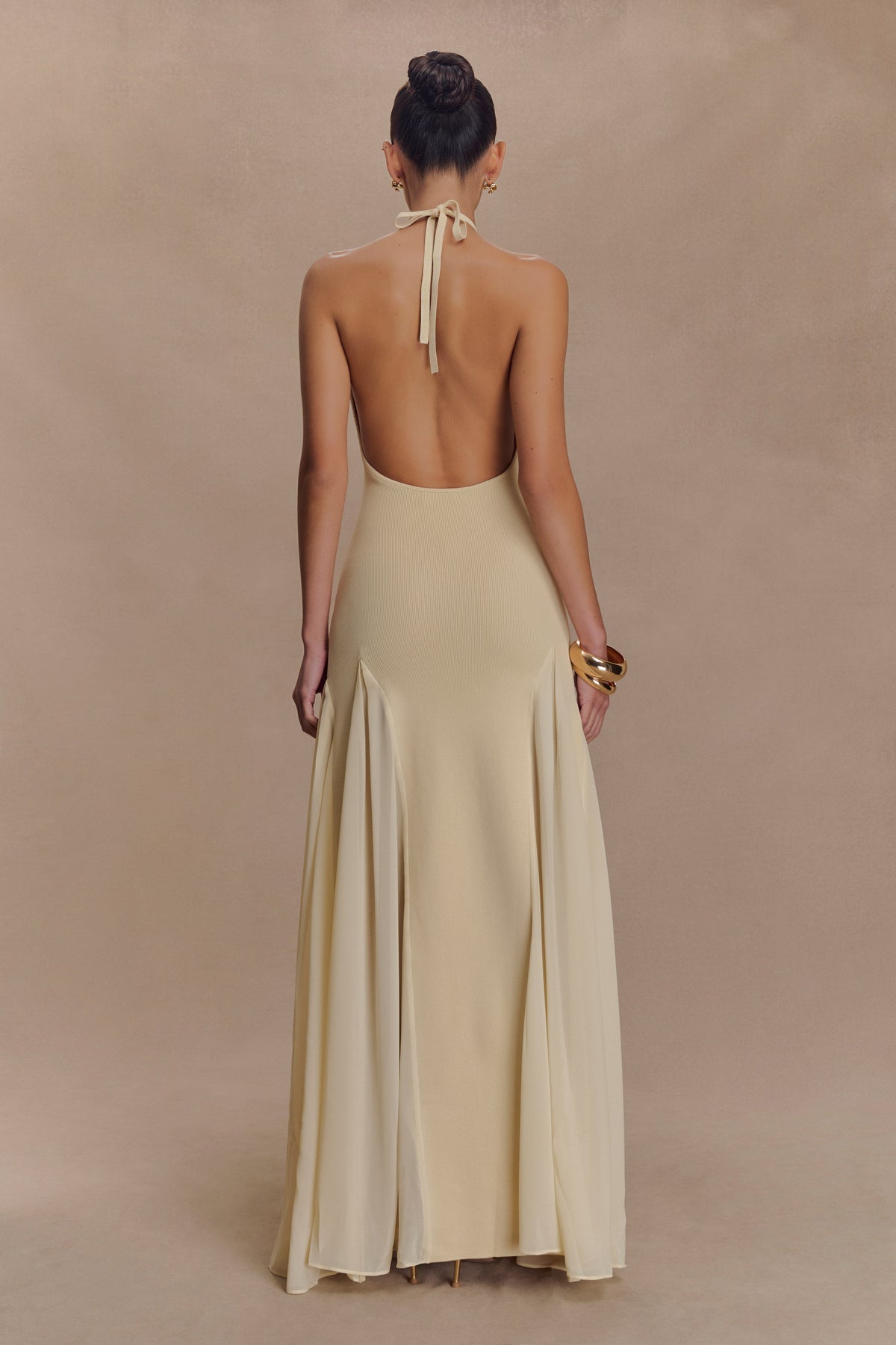 Knit And Mesh Halter Maxi Dress - Cream