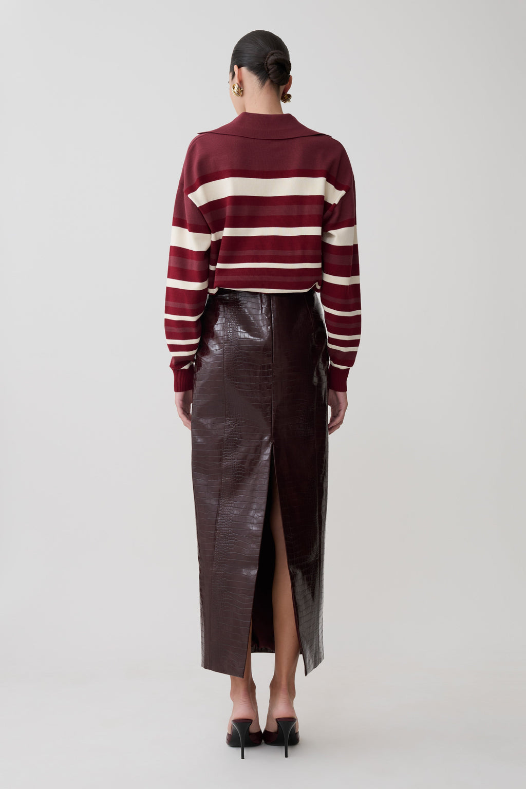 Stripe Long Sleeve Knit Jumper - Burgundy/Cream