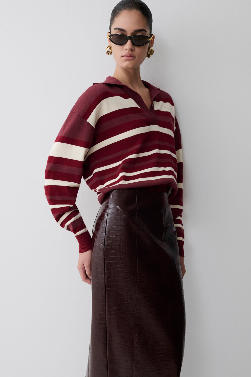 Stripe Long Sleeve Knit Jumper - Burgundy/Cream