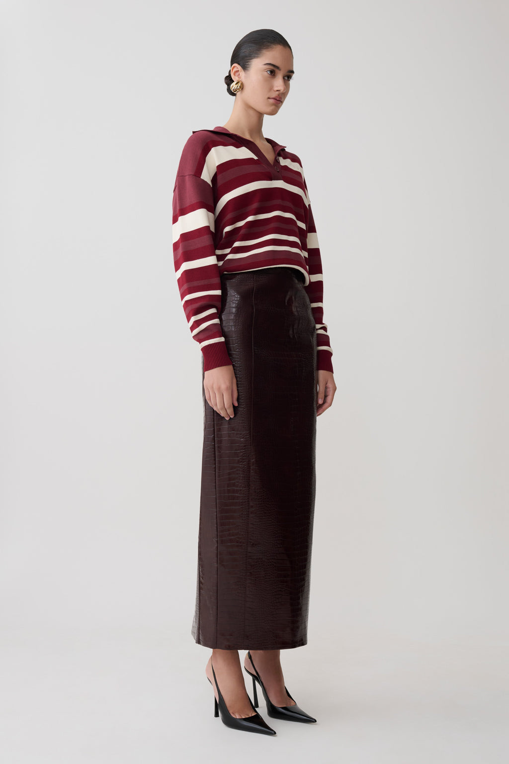Stripe Long Sleeve Knit Jumper - Burgundy/Cream