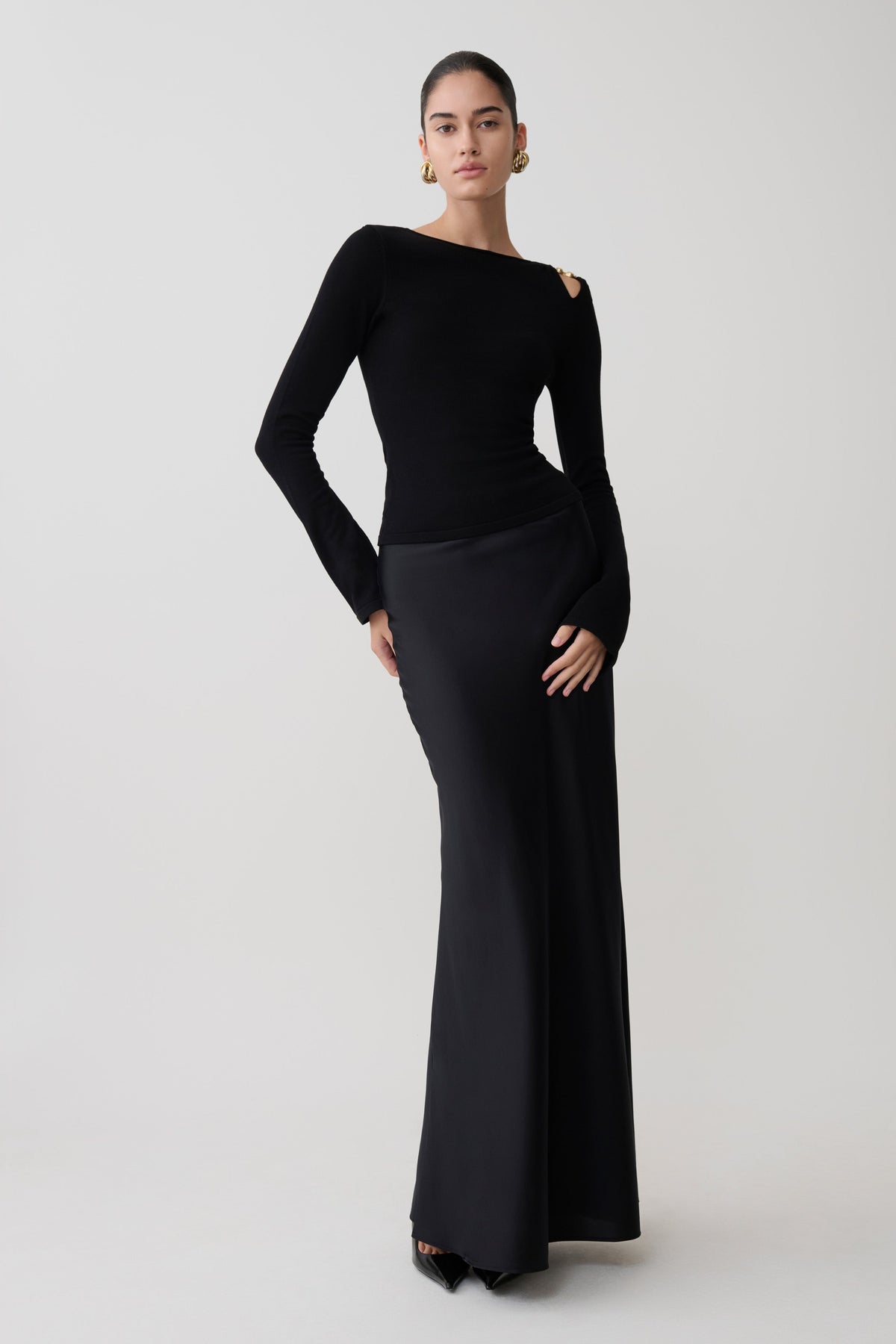 Knit Long Sleeve Longline Top - Black